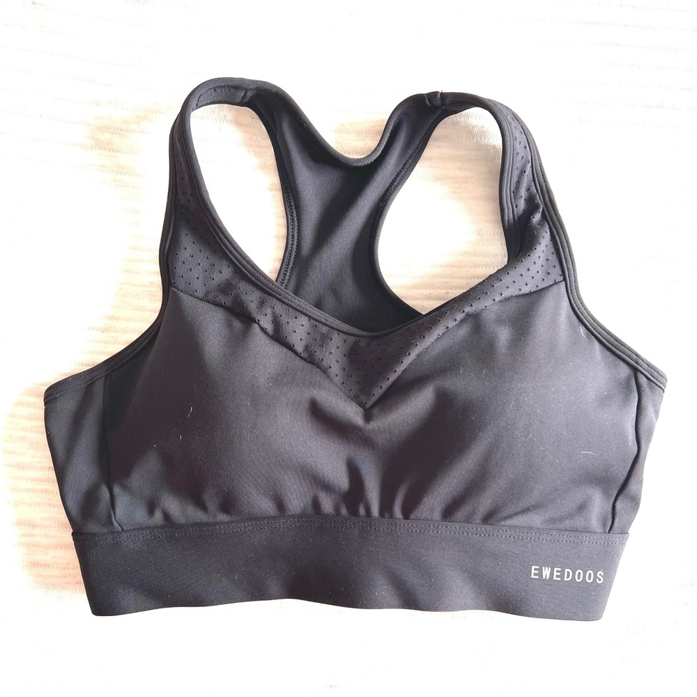 EWEDOOS Black Racerback Mesh Sports Bra Padded Support Fitness‎ Women's Small